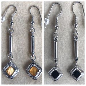 Black Onyx Yellow Two-Sided Dangle Earrings